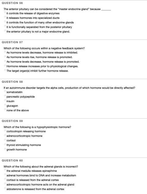 Solved QUESTION 56 The anterior pituitary can be considered | Chegg.com