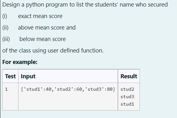 Solved Design a python program to list the students' name | Chegg.com