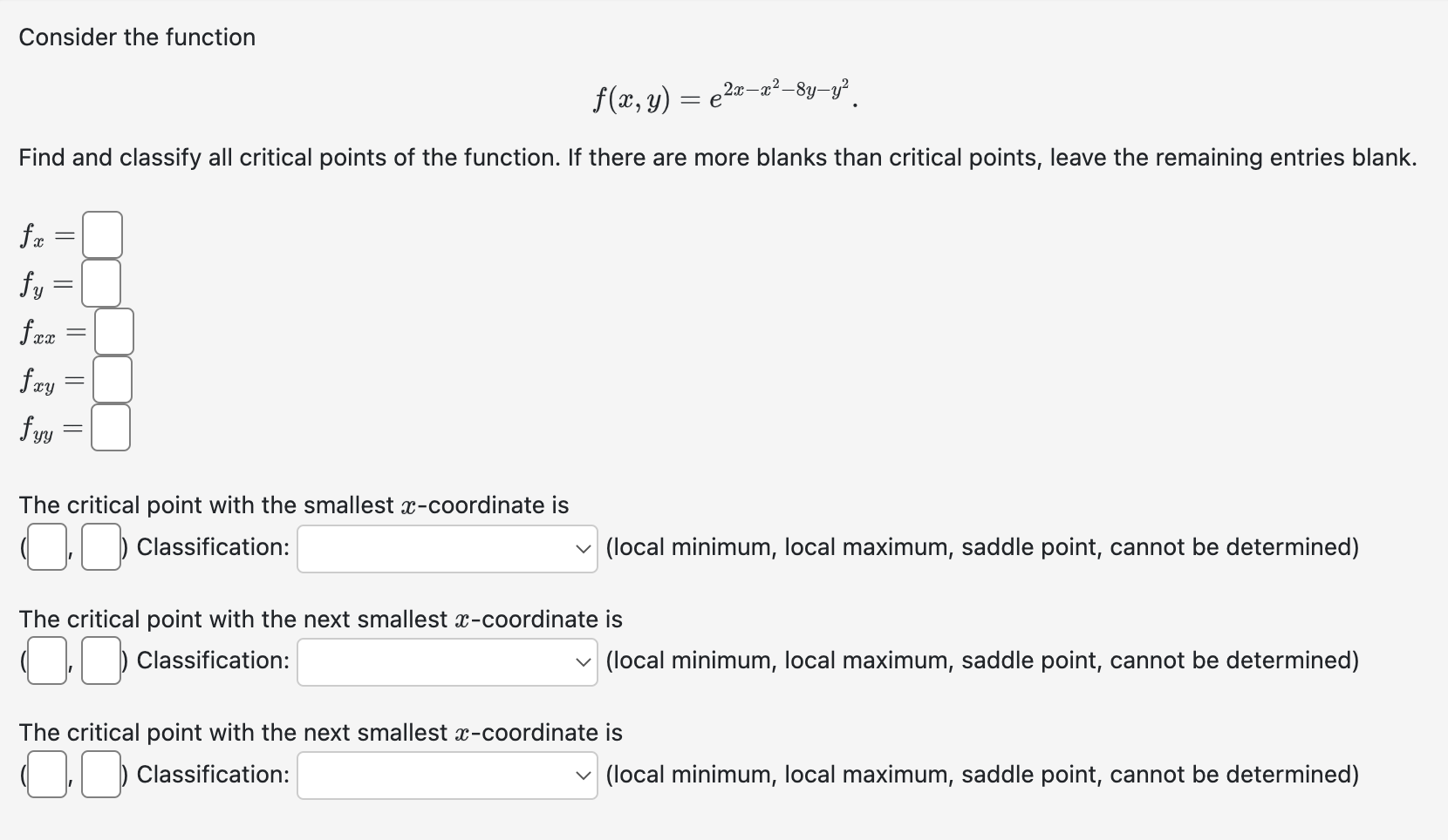 Solved Consider The Function F X Y E2x−x2−8y−y2 Find And