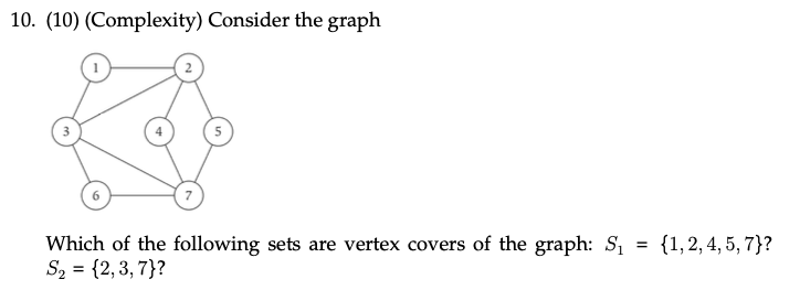 Solved 10. (10) (Complexity) Consider the graph Which of the | Chegg.com