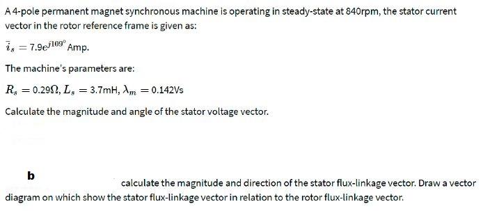 Solved A 4-pole permanent magnet synchronous machine is | Chegg.com