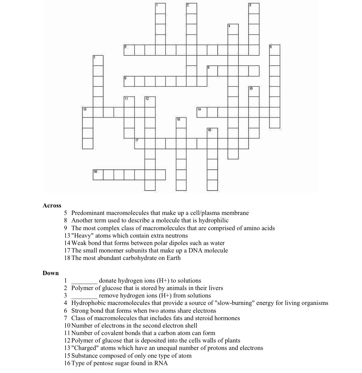 Solved Across 5 Predominant macromolecules that make up a | Chegg.com