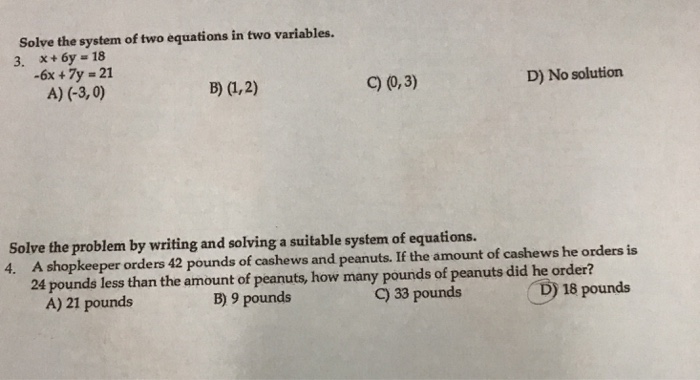 Solved Solve the system of two equations in two variables. | Chegg.com