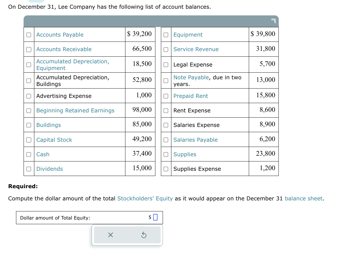 Solved On December 31, Lee Company Has The Following List Of | Chegg.com