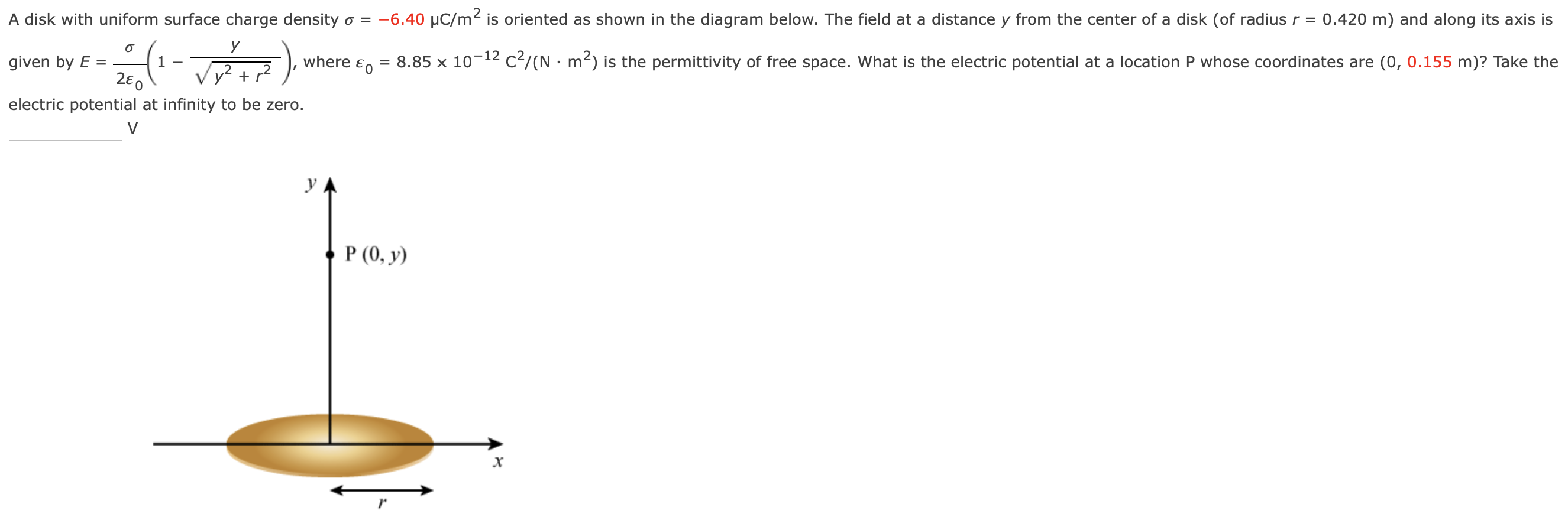 Solved A disk with uniform surface charge density o = - | Chegg.com