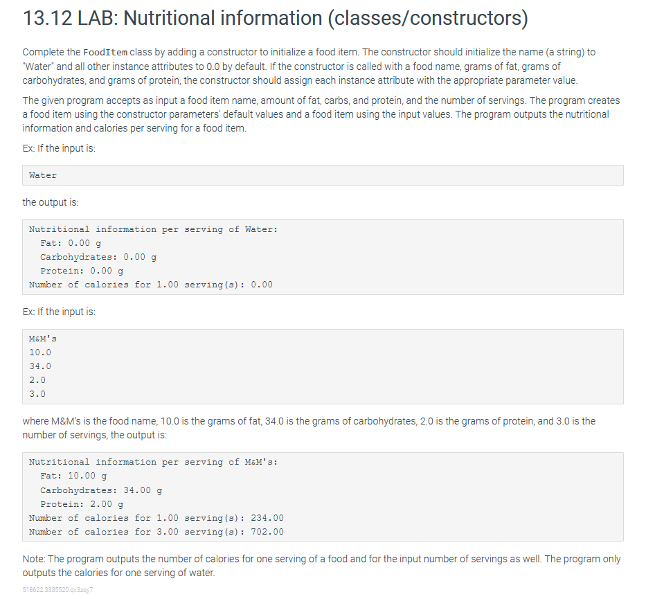 Solved 13.12 ﻿LAB: Nutritional information | Chegg.com