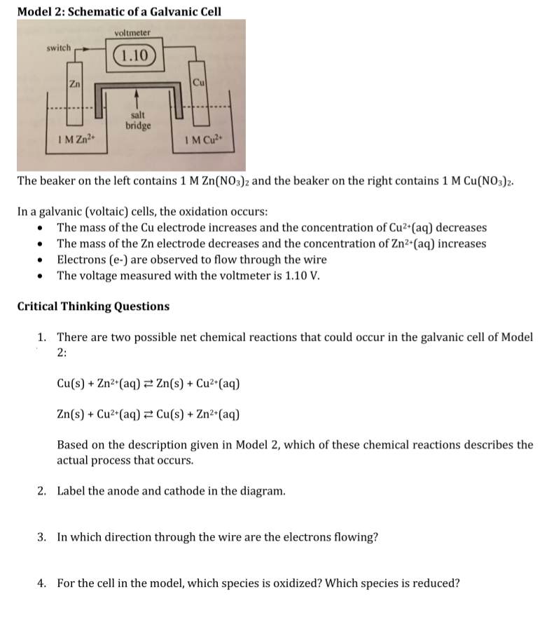 Solved Model 2: Schematic of a Galvanic Cell The beaker on | Chegg.com