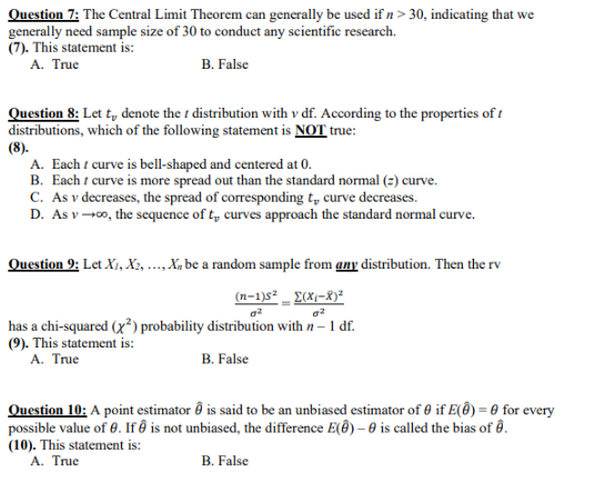 Solved Question 7: The Central Limit Theorem Can Generally | Chegg.com