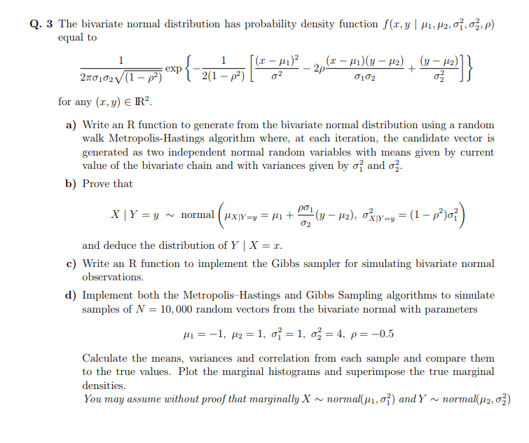 Q. 3 The bivariate normal distribution has | Chegg.com