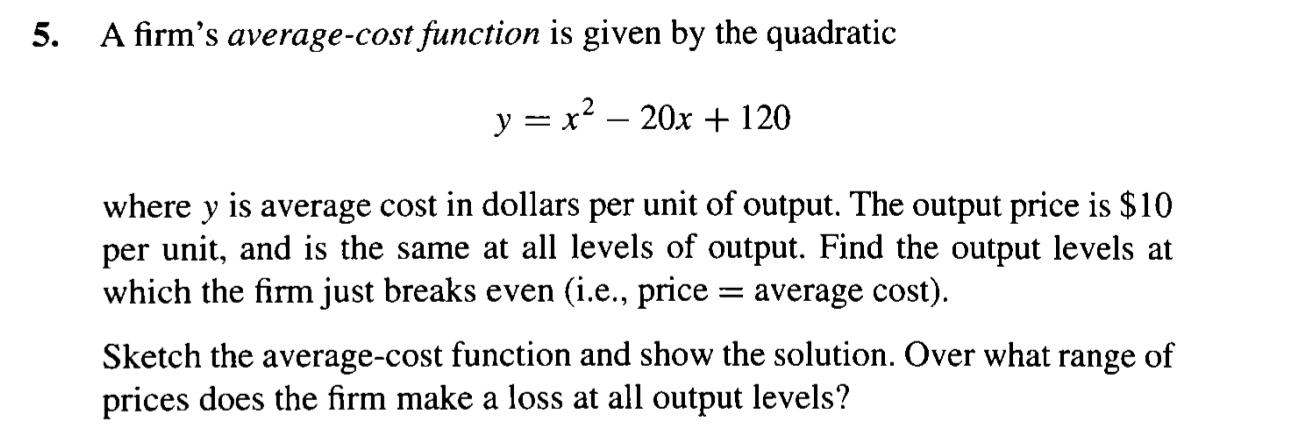 Solved 5. A firm's average-cost function is given by the | Chegg.com