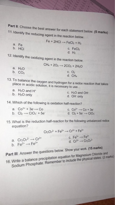 Solved Part I: Choose the best answer for each statement | Chegg.com
