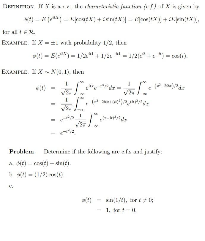 Solved Definition If X Is A R V The Characteristic Chegg Com