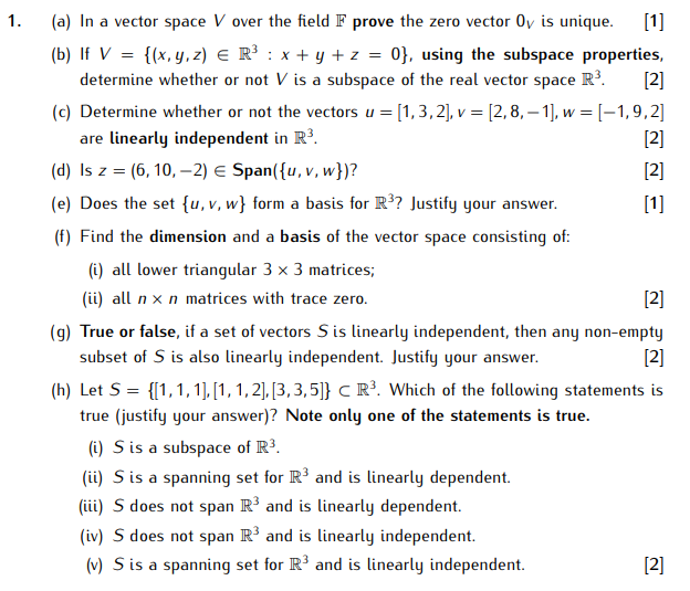 1 A In A Vector Space V Over The Field F Prove The Chegg Com