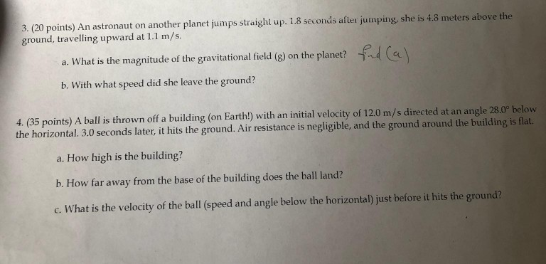 Solved 3. (20 points) An astronaut on another planet jumps | Chegg.com