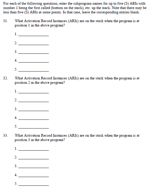 Solved Subprogram Implementation Consider The Following | Chegg.com