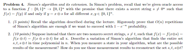 Solved Problem 4. Simon's algorithm and its extension. In | Chegg.com
