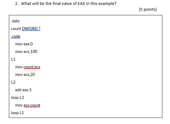 Solved 2.What Will Be The Final Value Of EAX In This | Chegg.com