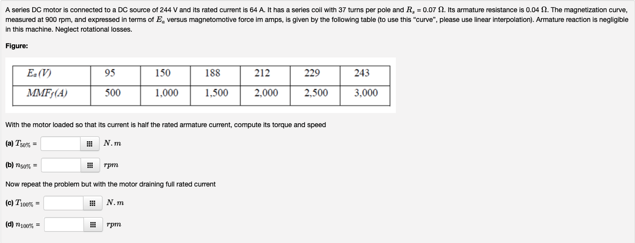 Solved A series DC motor is connected to a DC source of 244 | Chegg.com