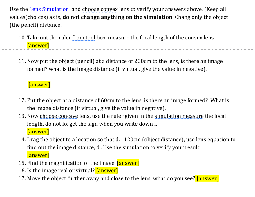 Solved Use the Lens Simulation and choose convex lens to
