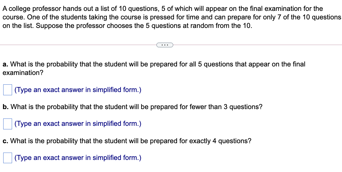 Solved A college professor hands out a list of 10 questions,