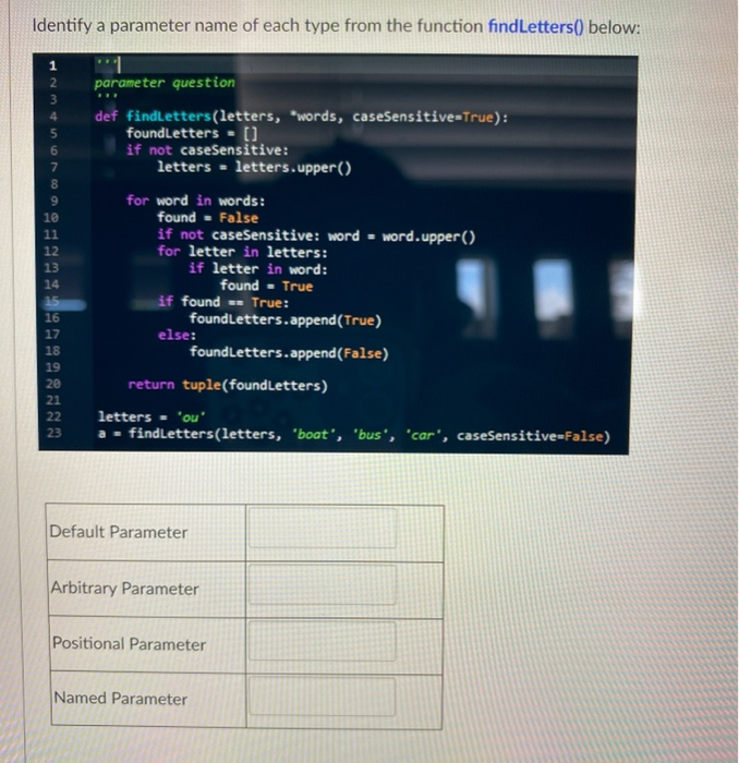 Solved Identify a parameter name of each type from the | Chegg.com