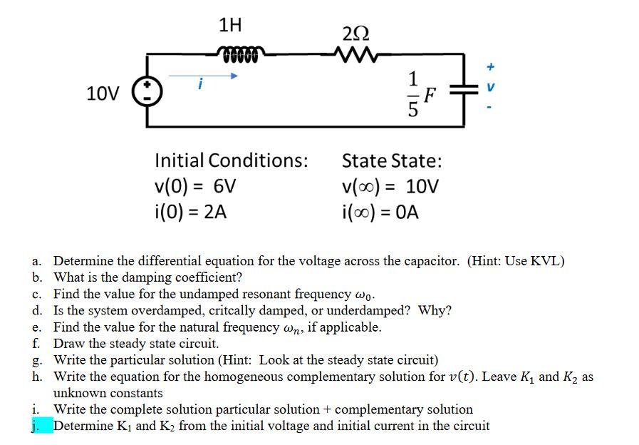 Solved 1H 292 00000 1 F + > 10V Initial Conditions: v(0) = | Chegg.com
