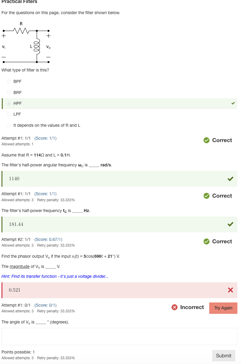 Solved For the questions on this page, consider the filter | Chegg.com