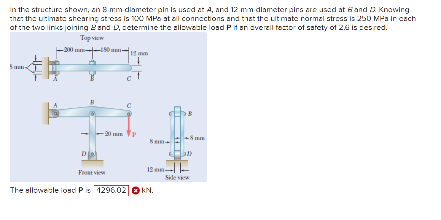 Solved In the structure shown, an 8mmdiameter pin is used
