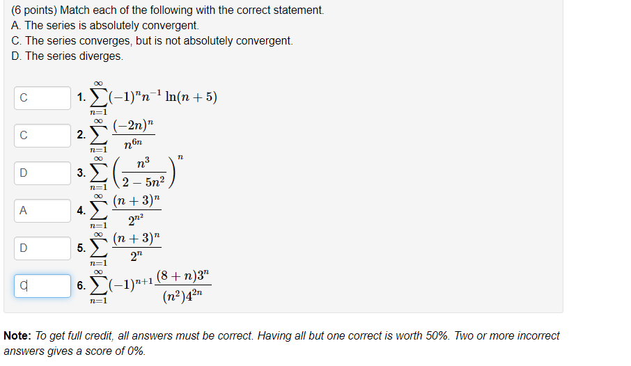 Solved (6 points) Match each of the following with the | Chegg.com