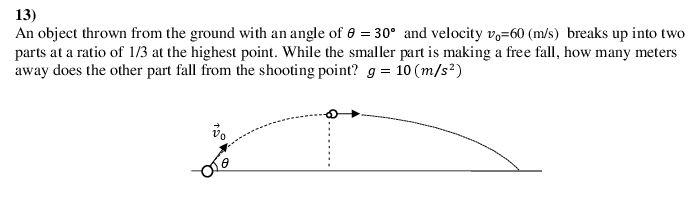 Solved 13) An object thrown from the ground with an angle of | Chegg.com