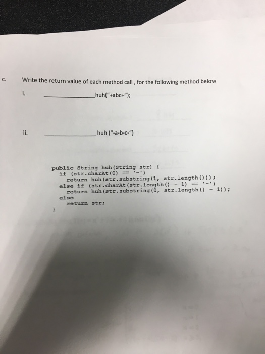 Solved c. Write the return value of each method call, for | Chegg.com