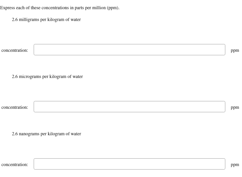 Solved Express each of these concentrations in parts per