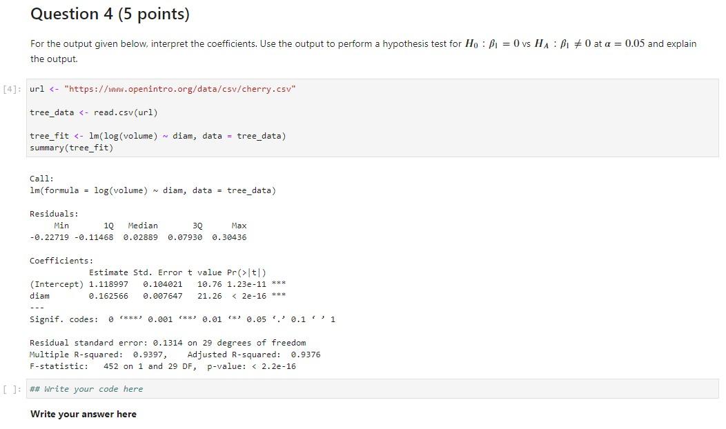 Solved For the output given below, interpret the | Chegg.com