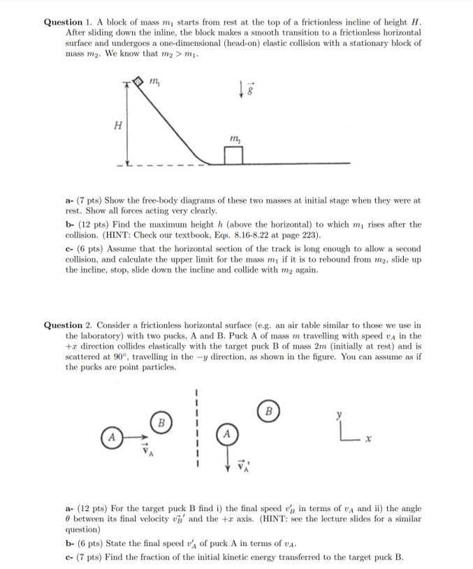 Solved Question 1. A Block Of Mass My Starts From Rest At | Chegg.com