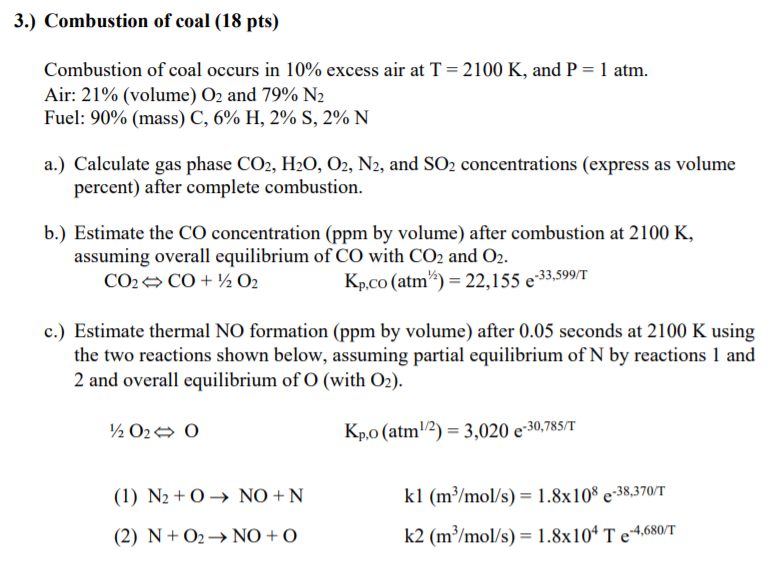 Combustion Of Coal Combustion Of Coal Occurs In 10% | Chegg.com