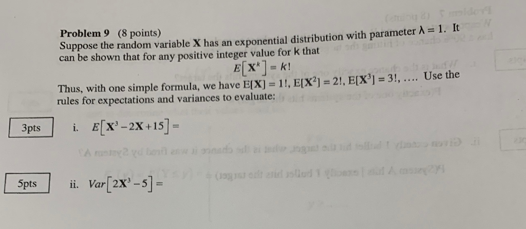Solved Problem 9 (8 points) Suppose the random variable X | Chegg.com
