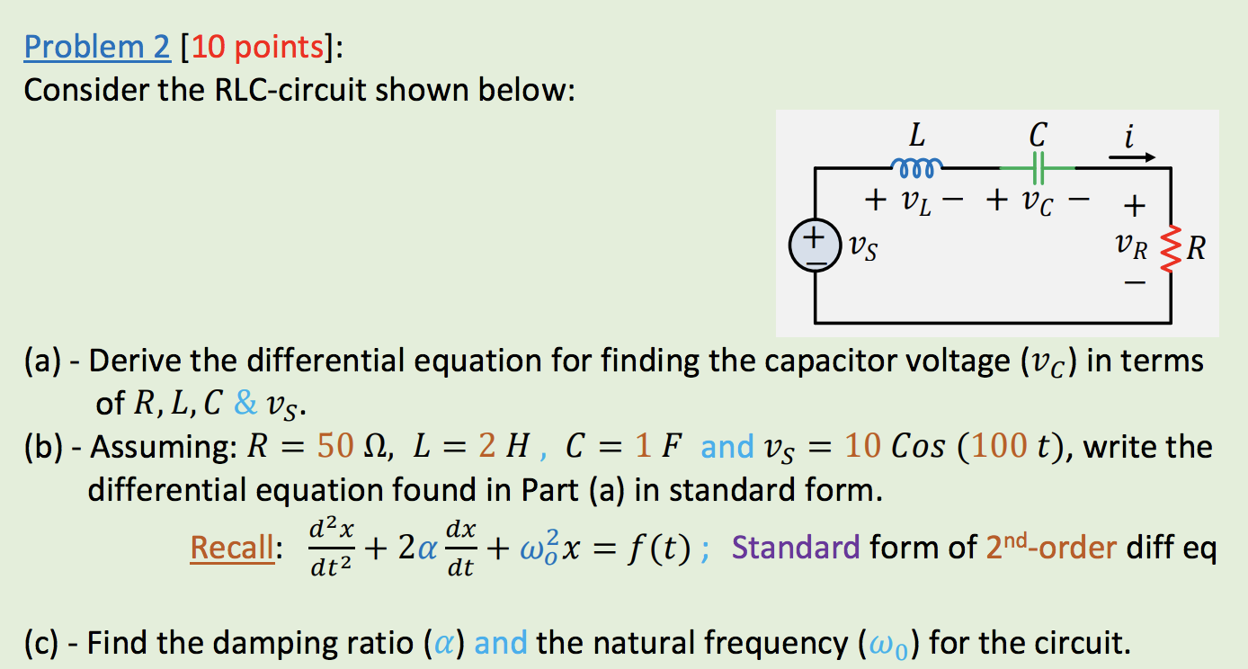 Solved Problem 2 [10 points]: Consider the RLC-circuit shown | Chegg.com