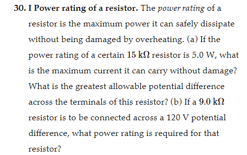 Solved 30. I Power Rating Of A Resistor. The Power Rating Of | Chegg.com