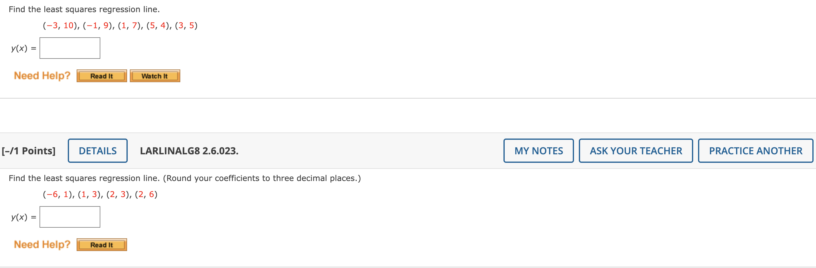 Solved Find the least squares regression line. | Chegg.com