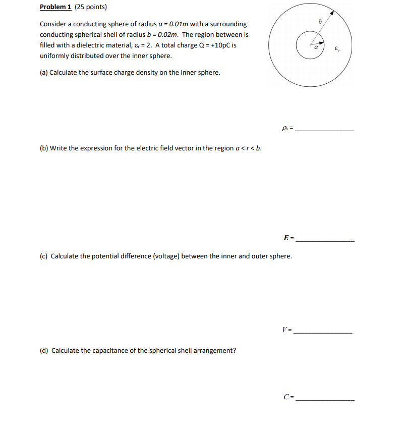 Solved B Problem 1 (25 Points) Consider A Conducting Sphere | Chegg.com