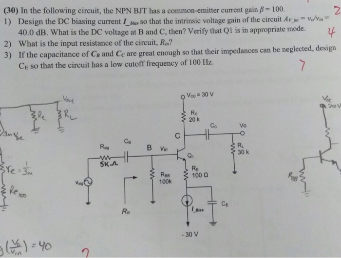 Solved 2 (30) In the following circuit, the NPN BJT has a | Chegg.com