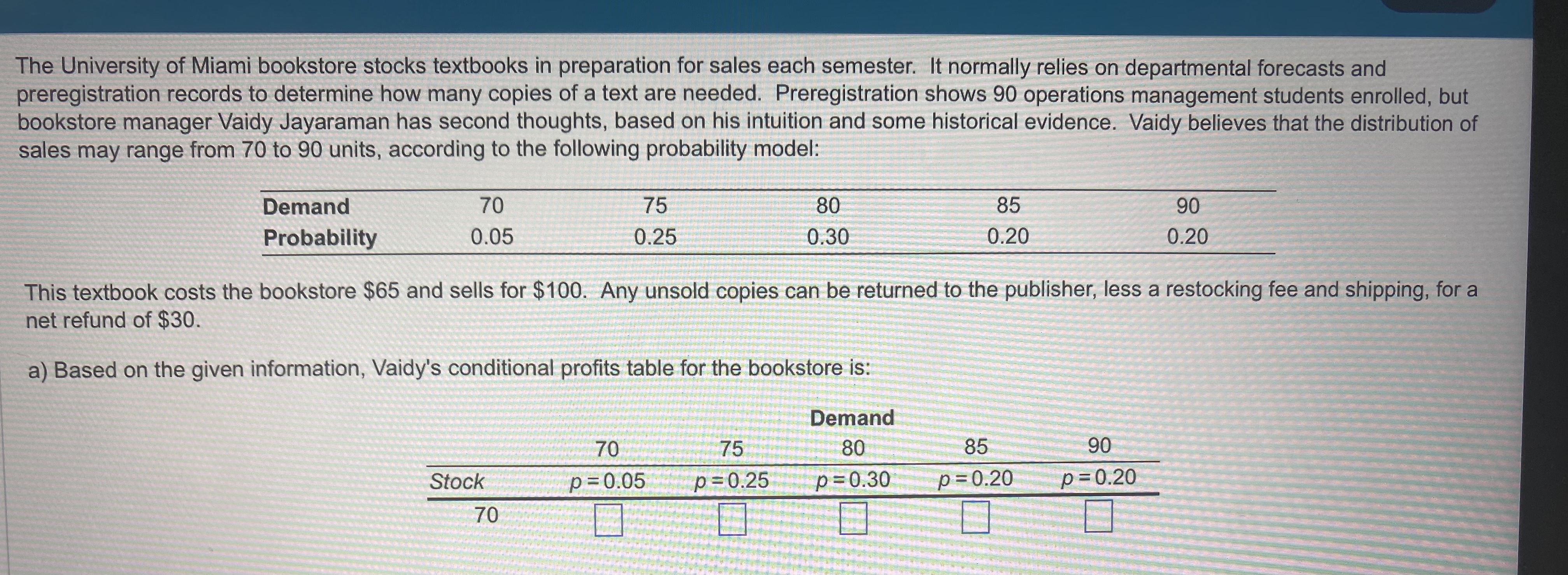 Solved The University of Miami bookstore stocks textbooks in