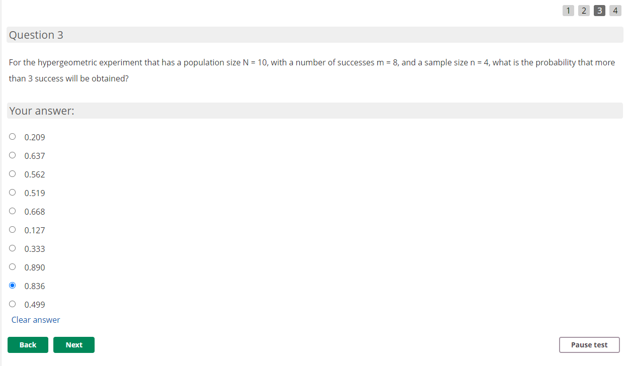 Solved 4 Question 3 For the hypergeometric experiment that | Chegg.com