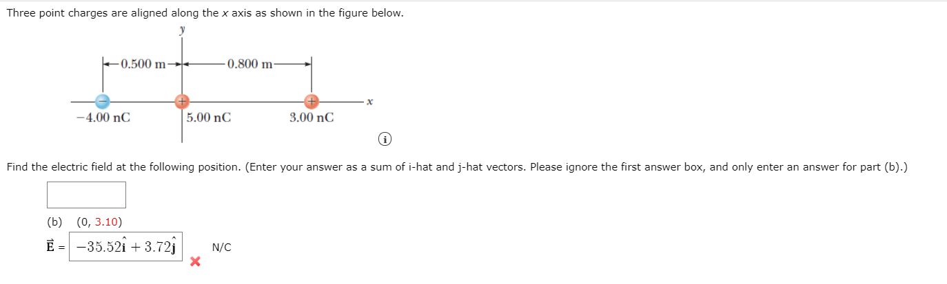 Solved Three point charges lie along the x-axis in the x y | Chegg.com