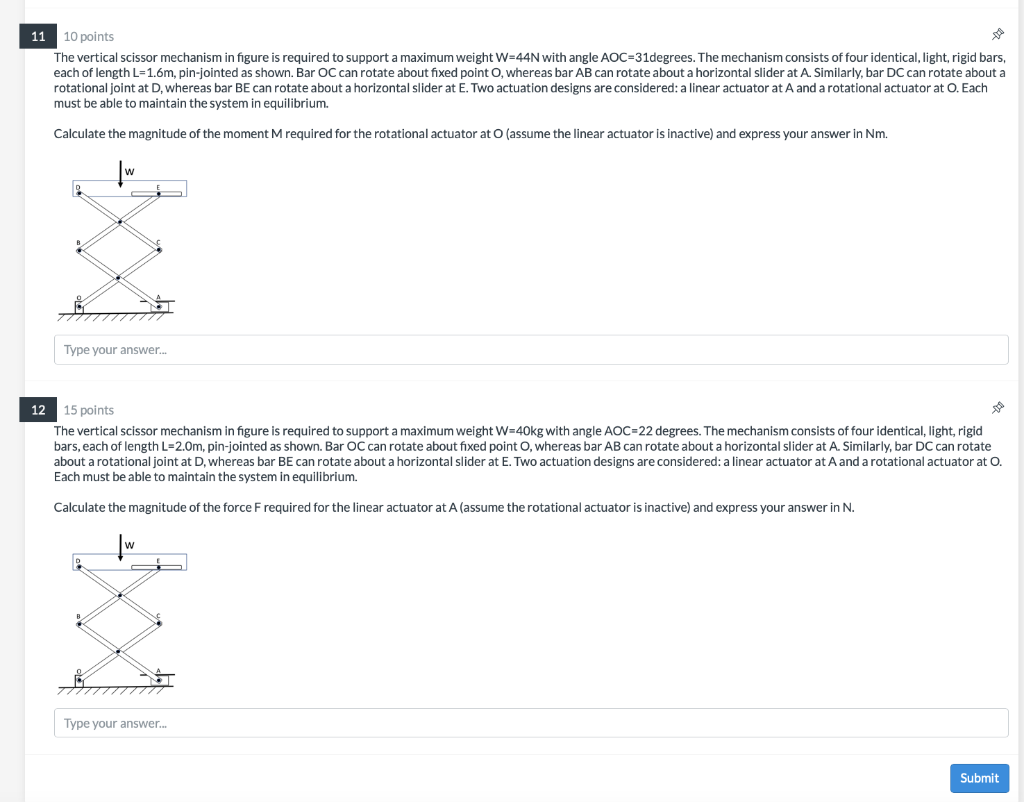 Solved 11 10 points The vertical scissor mechanism in figure