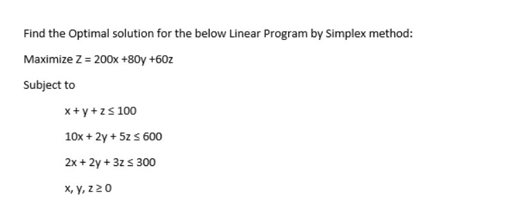 Solved Find the Optimal solution for the below Linear | Chegg.com