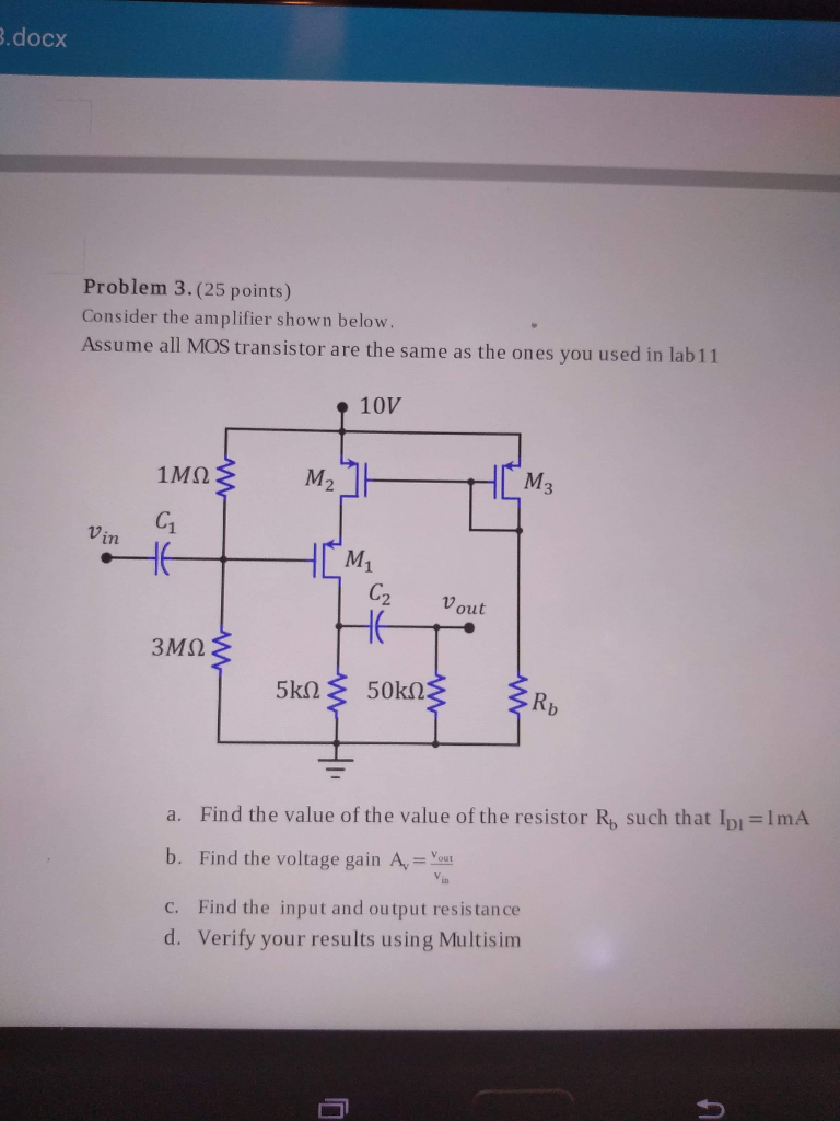 Solved .docx Problem 3.(25 points) Consider the amplifier | Chegg.com
