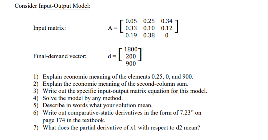 Consider Input-Output Model: D Input matrix: A 0.05 | Chegg.com