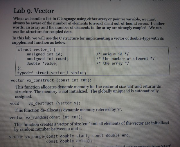 Solved Lab 9. Vector When we handle a list in Clanguage | Chegg.com