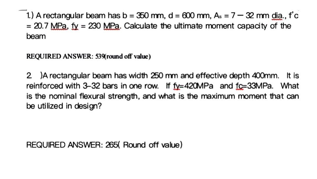 Solved 1.) A Rectangular Beam Has B=350 Mm,d=600 Mm,As=7−32 | Chegg.com